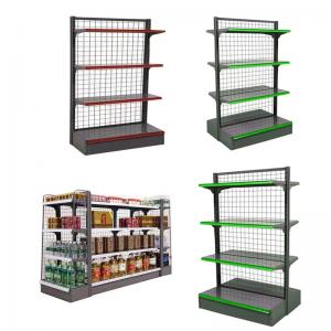 Supermarket Gondola Display Shelf Metallic Rack Adjustable Shelf Height