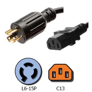American SJT Plug Power Cord , NEMA L6 - 15P to IEC 320 C13 3 Conductor Power Cord