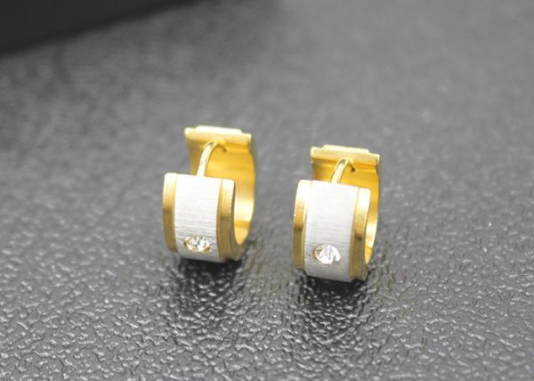 18K Gold Plated Stainless Steel Dangle Earrings Rhinestone Crystal Huggie Hoop