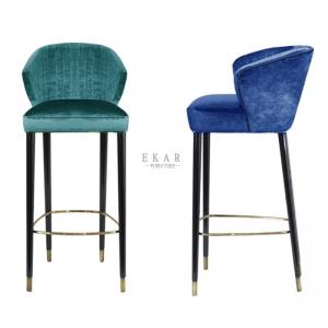China Modern Restaurant Chair Oak Wood Leg Fabric Bar Stool With Back supplier