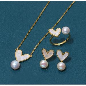 China Natural Pearl Shell Chokers Necklace Heart Shape 925 Sterling Silver Necklace Shell Earring Ring Jewelry for Women Gift supplier