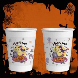 China オーダーメイド印刷 ハロウィーン用紙カップ 蓋とストロー 熱い/冷たい飲み物とパーティー用 wholesale