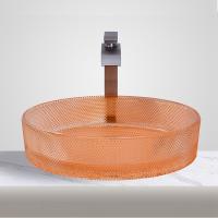 China Oval Shaped Glass Vessel Basins Modern Orange Color Bathroom Vessel Sinks on sale