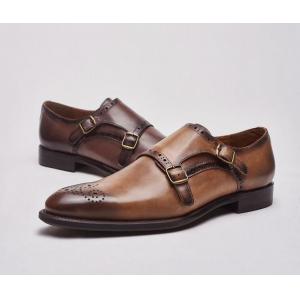 China Italian Genuine Leather Monk Strap Shoes , Leather Loafers For Men In Brogue Detailing supplier