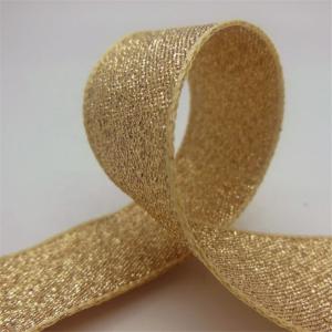 Durable Gold Glitter Ribbon , Grosgrain Fabric Gift Packaging Ribbon