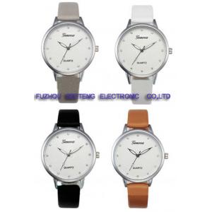 PU leather strap wrist watch with simple clean design  and groove dial for ladies