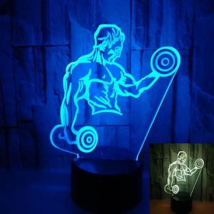 China Hot sale muscle man 3D LED night light for kids boys Dumbbell fitness control LED visual light Gift 3D table lamp supplier