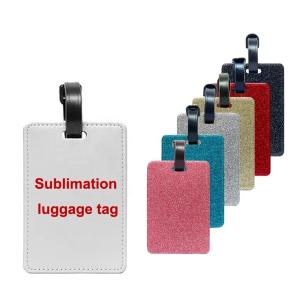 China Sublimation Luggage Tag Blanks DIY Print PU Leather Glitter Back Blank Sublimation Luggage Tags wholesale