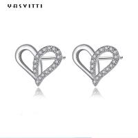 China 7.7x9.5mm 1.1g Sterling Silver Heart Earrings Platinum Plated Silver Ear Drops on sale
