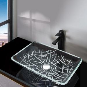 CNC Engraving Bathroom Wash Basins Rectangular Counter Top Scratch Resistant Super Clear