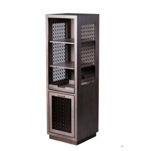 Quarter Cut Oak Wood Veneer With Metal Mesh Side Panel Fridge Cabinet Dry Bar Unit