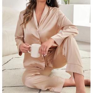 China Luxury 2 Piece Set Sleepwear Girl Long 100% Silk Pyjama Satin Washable For Women supplier