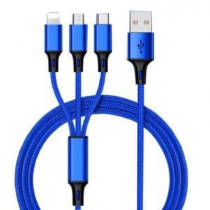 Hot Sale Charging USB Cable 3 In 1 multi-use for Iphone & Micro Usb & Type c Nylon Braided