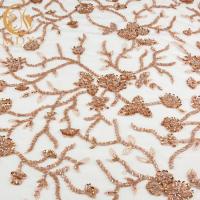 China Water Soluble Golden Lace Fabric Beaded Polyester Bridal Dress Lace Fabric on sale