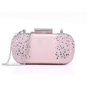 China Pink Satin Fabric Hard Case Clutch Evening Bags , Western Rhinestone Purses For Babies supplier