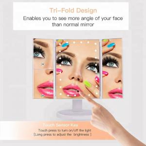 China Lighted Makeup Mirror, Touch Screen LED Table Makeup Mirror -Three Panel Led Light Tabletop Cosmetic Mirror supplier