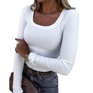                  Intimate Stretch Leggings Solid Color Square Collar Top Women&prime;s T-Shirt             