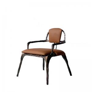 5 Star Hotel Restaurant Furniture Solid Metal Backrest Dining Leather Lounge Chair