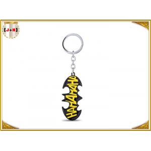 China Personalised Black Metal Key Ring With Yellow Logo For Boys Gift Charm Batman supplier