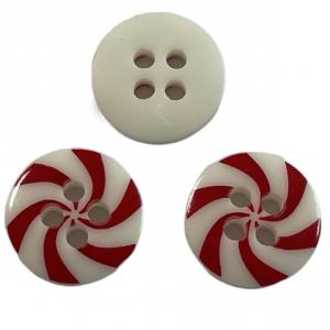 White Chalk Buttons With Red Silk Print 20L For Shirt Blouses