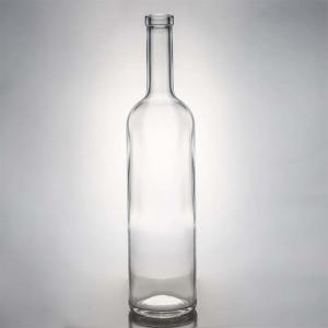 China 750ml Round Glass Liquor Bottle for Whisky Rum Gin with Cork Stopper and Glass Collar supplier