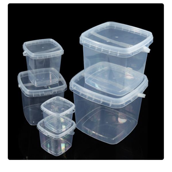 Clear Plastic Container With Lid Ice Cream Bucket Food Storage Container Freezer Storage Bucket Square Plastic Pails With Handle For Home Kitchen