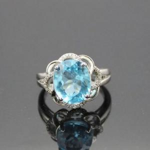 925 Silver Ring with 8mmX10mm Oval Blue Topaz  Cubic Zirocnia Ring(F275)