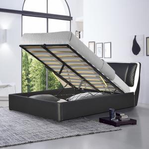 SUNNY Classic Black PU Leather Bed Wooden Bed Frame With Lift Up Storage