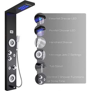 6 Function Zinc Shower Head Panel Tower System LED Showerhead Faucet Rain Massage System
