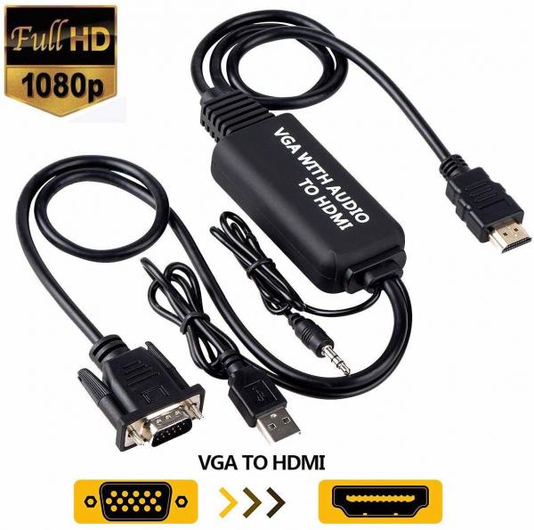 1.2M 4FT Full HD 1080P VGA to HDMI Adapter VGA2HDMI Audio Video Converter Cable