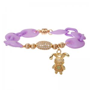 China Gold Zircon Rabbit Charm Easter Stackable Beaded Magnetic Rod Bracelet For Woman supplier