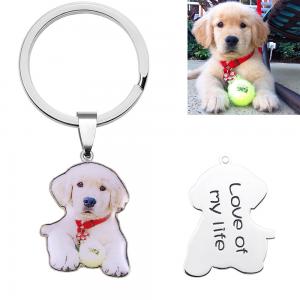 China 0.04oz 2.2cm Custom Stainless Steel Keychains Dog Photo Engraved Keyring Girlfriend supplier