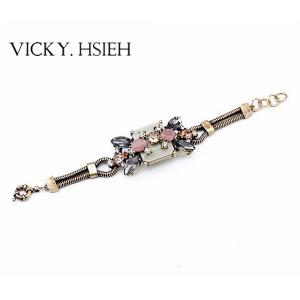 VICKY.HSIEH Gold Ox Tone Multi Color Resin Beaded Strand Bracelet