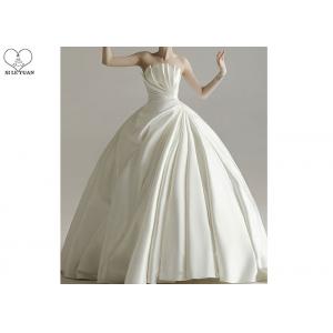 Cream luxury Unique Ball Gown Wedding Dresses Satin Long Tail Big Pleats