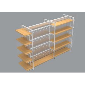 Multifunction 4 Sided Metal Retail Display Shelves With Hooks And Cabinets