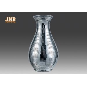 China Modern Luxury Fiberglass Flower Pot Table Vase Plant Pots Silver Mosaic Glass wholesale