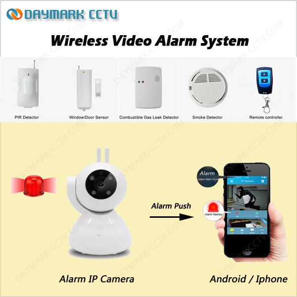 HD 720p wireless push notification alarm siren camera ip support alarm sensors