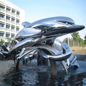 316L Mirror Garden Animal Sculptures Fountain Decorative Dolphin Garden Sculpture