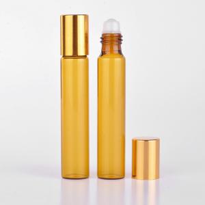 China 10ml  Amber Essential Oil Glass Roll On Bottle With Silver or Gold Cap and Metal Roller supplier