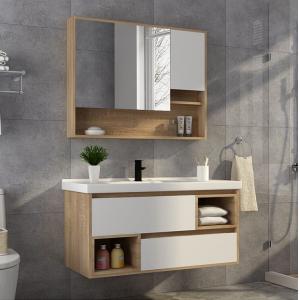 High Plasticity Free Standing Bathroom Cabinet Mirrored Single Sink