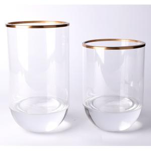 Clear Crystal Cylinder Flower Vases Wedding Centerpiece with Gold Rim for home wedding decor