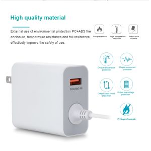 China 60W USB-C US 壁掛け充電器（固定ケーブル付き）、スマートフォン、タブレット、およびラップトップ用高速Type-C電源アダプター wholesale