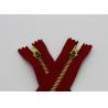 China Red Tape Brass Long Coat Zippers , Normal Brass Teeth Jeans Bulk Metal Zippers wholesale