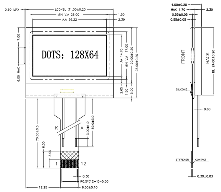China 128x64 Graphic LCD Display with FSTN Display Mode and COG+FPC Connector for Industrial Control wholesale
