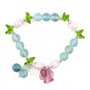 8MM Semi-Precious Gemstone Fluorite With Purple Melody Carving Stretch Bracelet For Gift