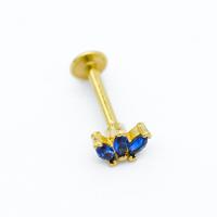 China Gold Plated Lip Piercing Labret Stud 316 Stainless Steel 14G 12mm on sale
