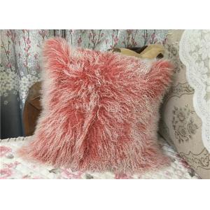 China Mongolian Fur PIllow Home Decor  Genuine Mongolian Tibetan Sheepskin Lamb Wool Pink Throw Pillow supplier