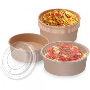China Custom Round 1300ml 1500ml Food Packaging Kraft Salad Paper Bowl With Lid Waterproof supplier