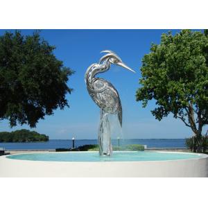 Lifelike Outdoor Stainless Steel Crane Fountain Sculpture for Garden