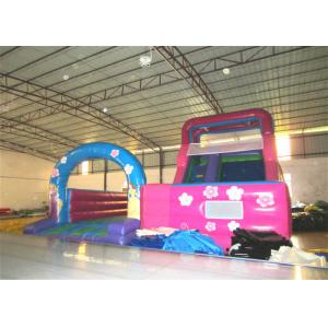 China Disney princess pink inflatable wide slide with jump area inflatable big dry slide bounce house supplier